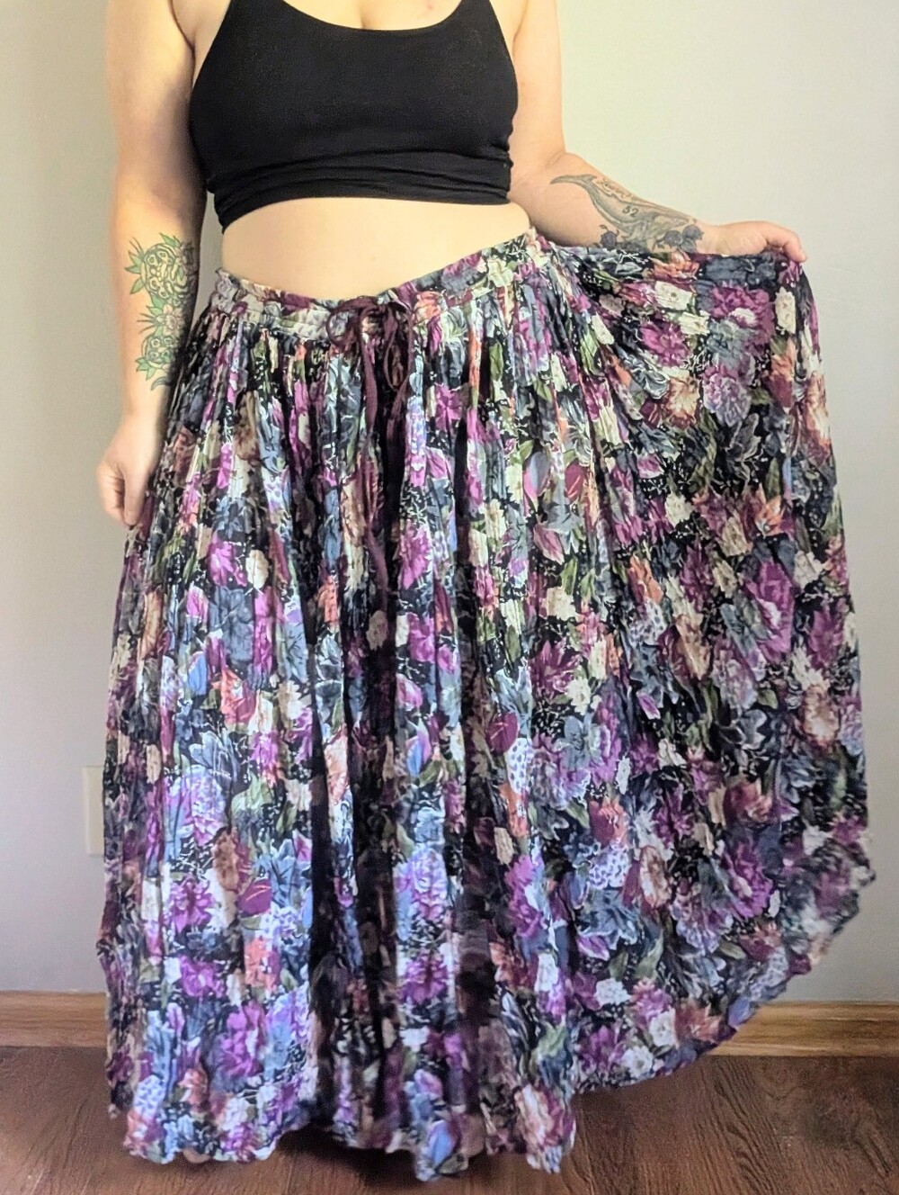 Vintage Organic Cotton Gauzy Flowy Floral Cottage Fairycore Boho Maxi Skirt